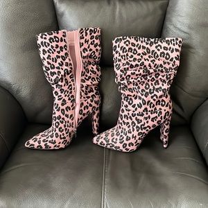 Never worn high heel leopard print boots